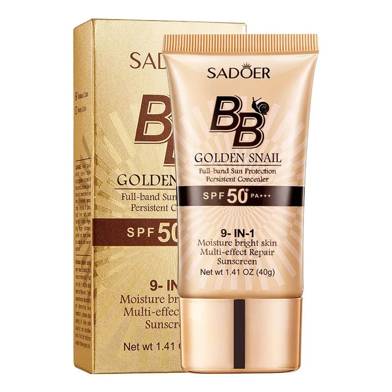 BB crème solaire escargot doré SPF50 +, fond de teint blanchissant, correcteur, hydratant, longue durée, même le teint de la peau, Base de maquillage