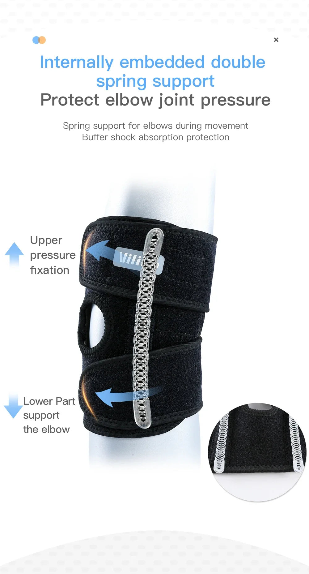 Protection des coudes pour sports de plein air, équipement de fitness, basket-ball, cyclisme, support à ressort, fixation par pression respirante