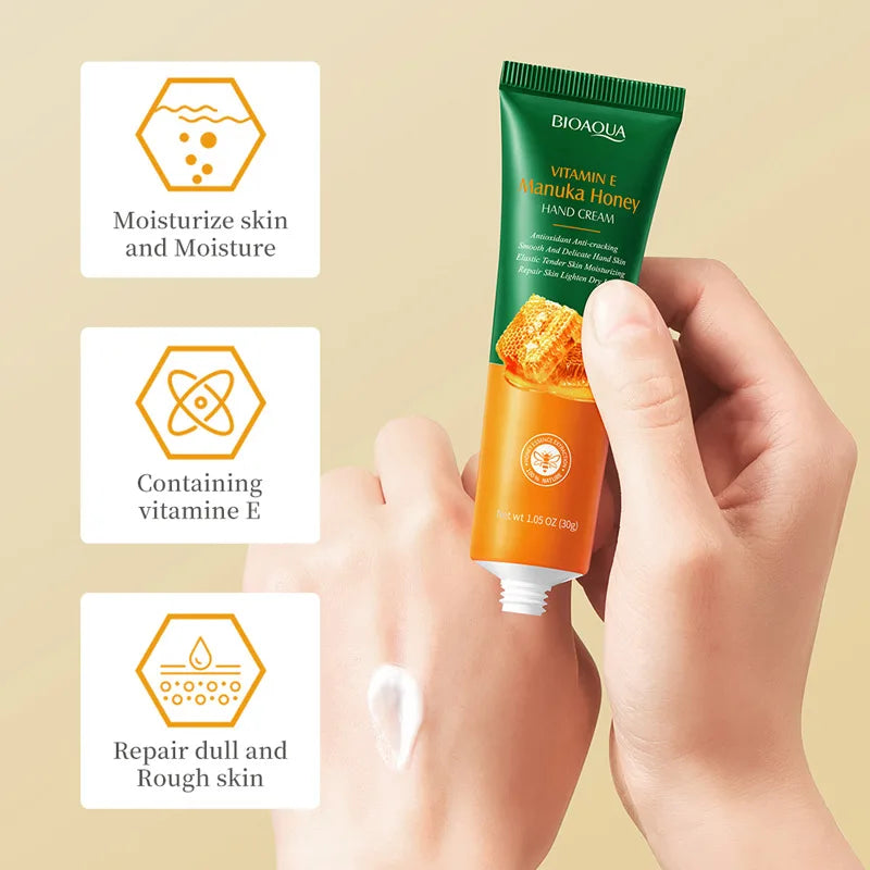 Crème pour les mains au miel et à la vitamine E BIOAQUA, hydratante, anti-rides, blanchissante, nourrissante, soin de la peau des mains