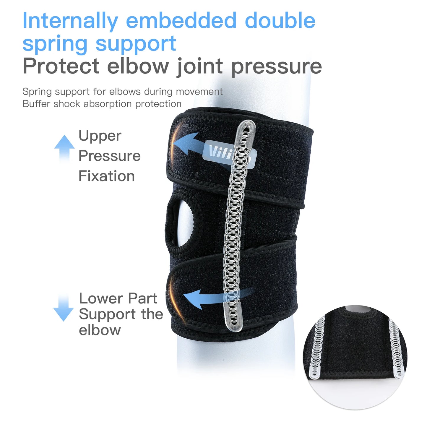Protection des coudes pour sports de plein air, équipement de fitness, basket-ball, cyclisme, support à ressort, fixation par pression respirante
