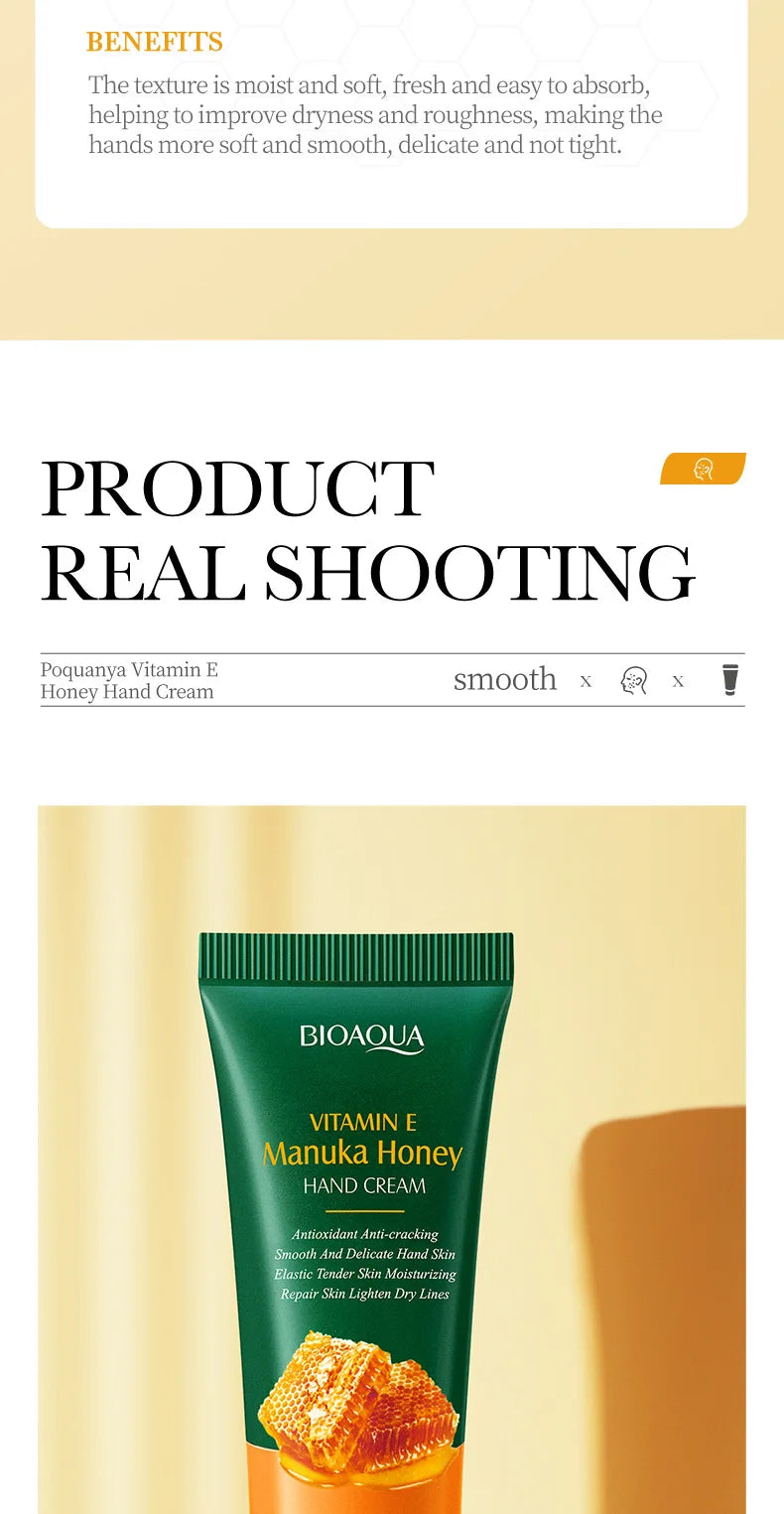 Crème pour les mains au miel et à la vitamine E BIOAQUA, hydratante, anti-rides, blanchissante, nourrissante, soin de la peau des mains