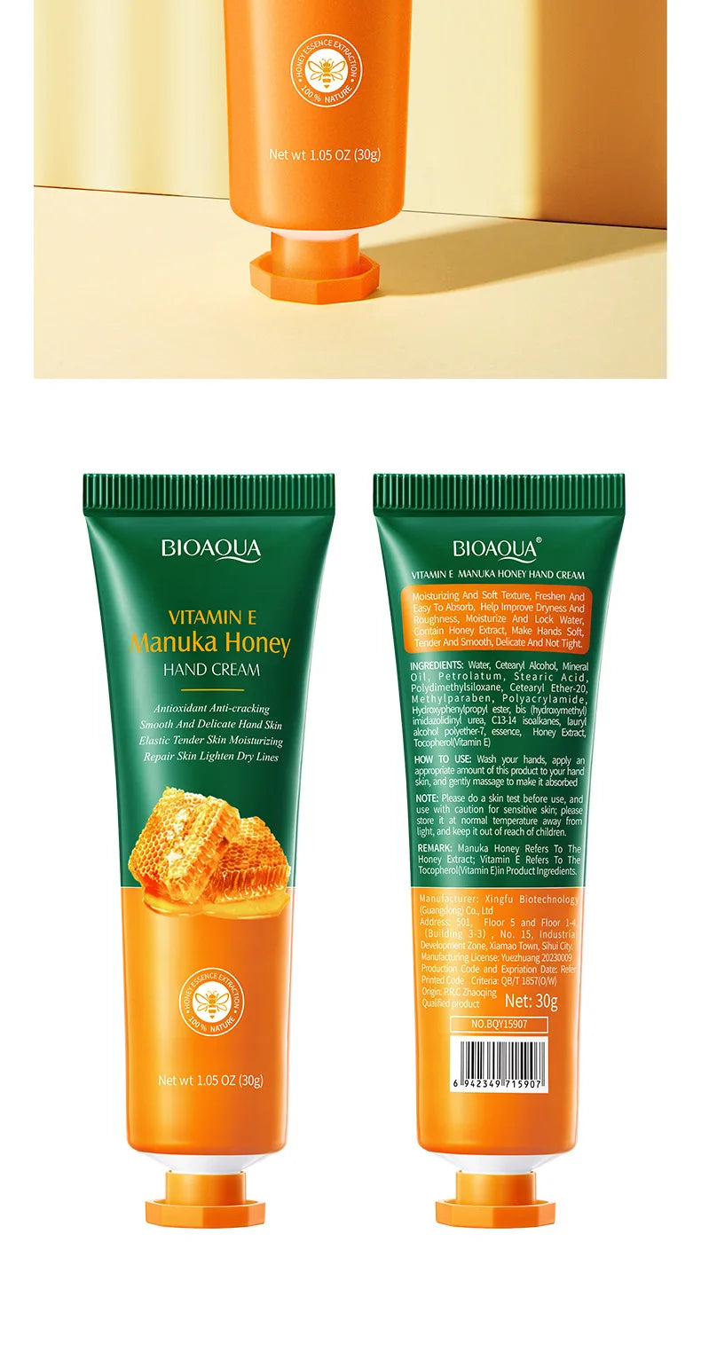 Crème pour les mains au miel et à la vitamine E BIOAQUA, hydratante, anti-rides, blanchissante, nourrissante, soin de la peau des mains