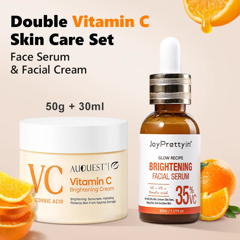 Ensemble de soins pour la peau du visage blanchissant à la vitamine C, dissolvant de taches foncées, crème pour le visage 50ML et Kit de sérum pour le visage 30G, cosmétique Anti-rides