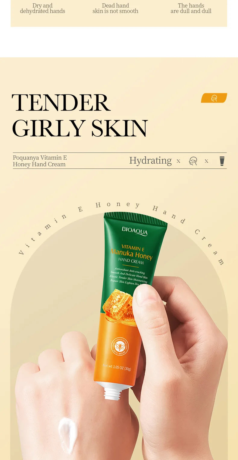 Crème pour les mains au miel et à la vitamine E BIOAQUA, hydratante, anti-rides, blanchissante, nourrissante, soin de la peau des mains