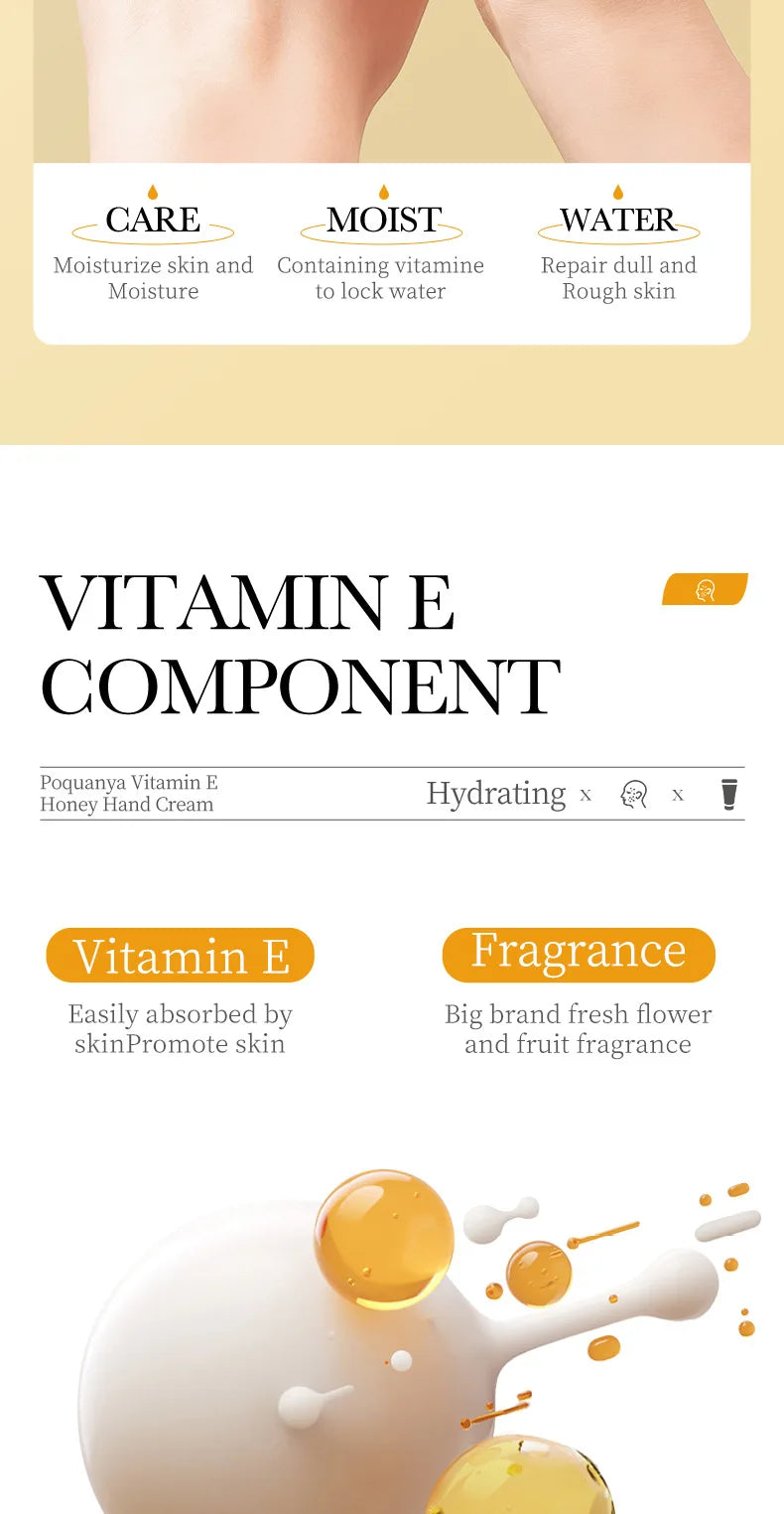 Crème pour les mains au miel et à la vitamine E BIOAQUA, hydratante, anti-rides, blanchissante, nourrissante, soin de la peau des mains