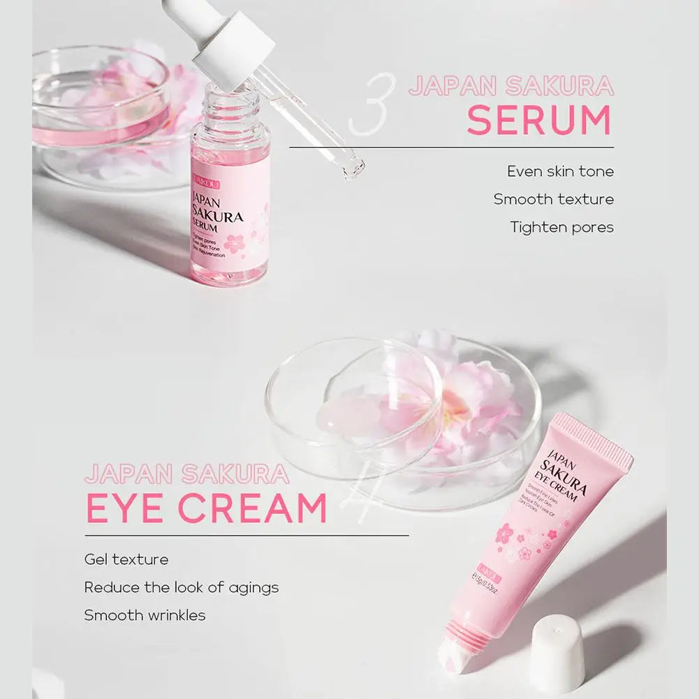 Ensembles et kits de soins de la peau Sakura pour femmes, nettoyant, sérum, crème pour les yeux, crème solaire, produits de beauté, coffret cadeau, kit de routine, 6 pièces