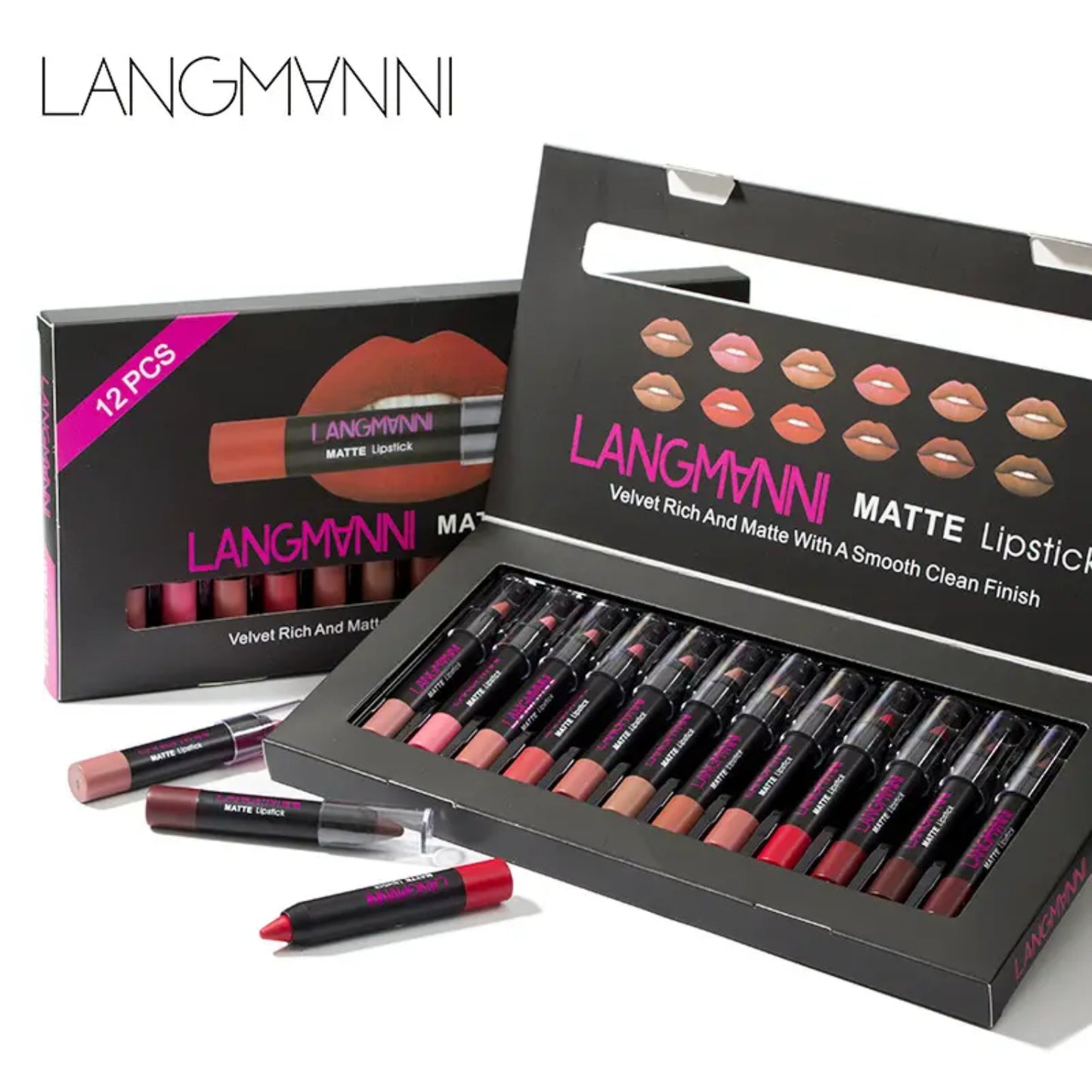 Ensemble de rouge à lèvres velours mat – 12 nuances luxueuses et vibrantes pour une finition impeccable et une tenue longue durée