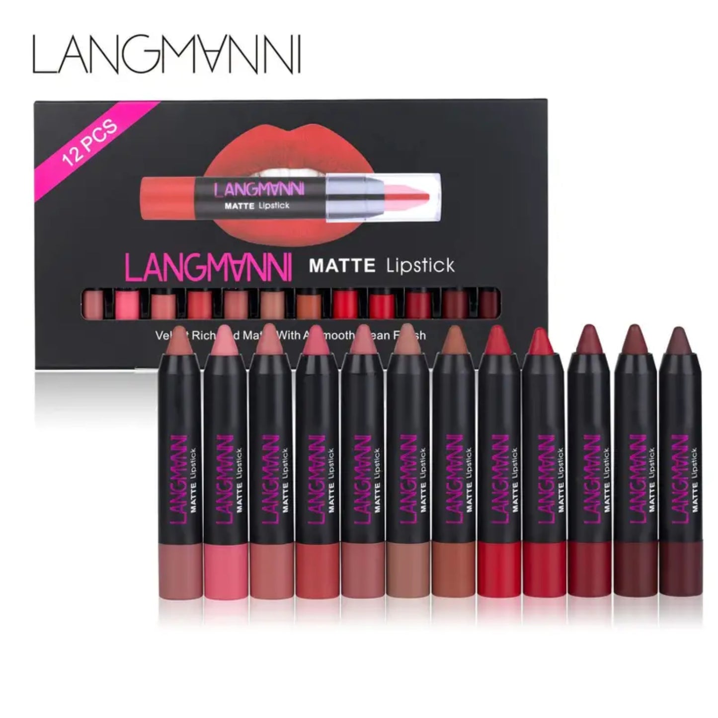 Ensemble de rouge à lèvres velours mat – 12 nuances luxueuses et vibrantes pour une finition impeccable et une tenue longue durée